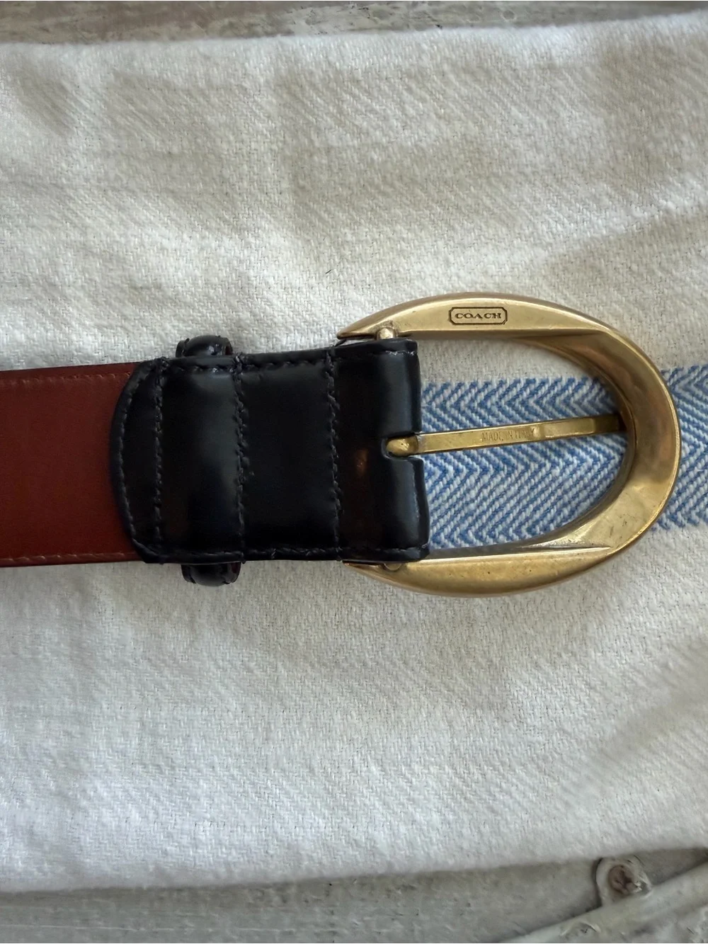 COACH Belt Size M Brass Hardware Black Leather Made in Italy 35”